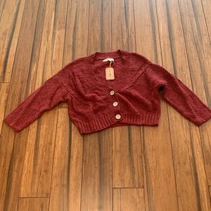 Red cropped button cardigan